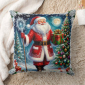 魔法のクリスマスにプレゼントを贈るサンタクロース クッション (ブランケット)