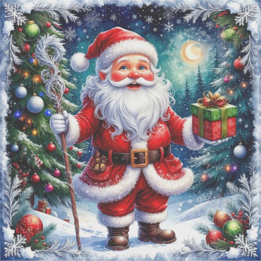 魔法のクリスマスにプレゼントを贈るサンタクロース シール (正面)