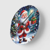 魔法のクリスマスにプレゼントを贈るサンタクロース ラウンド壁時計 (傾斜)