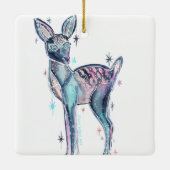 魔法のクリスマスの冬の鹿 セラミックオーナメント (裏面)