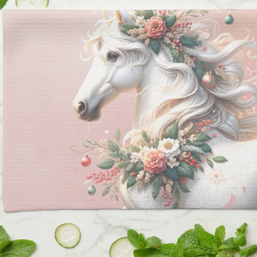 魔法のクリスマスの新年馬 キッチンタオル