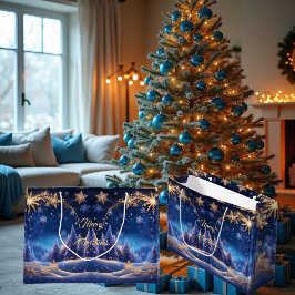 魔法のクリスマスの時間 – 金色の雪の結晶、 ラージペーパーバッグ