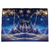 魔法のクリスマスの時間 – 金色の雪の結晶、 ラージペーパーバッグ (正面)