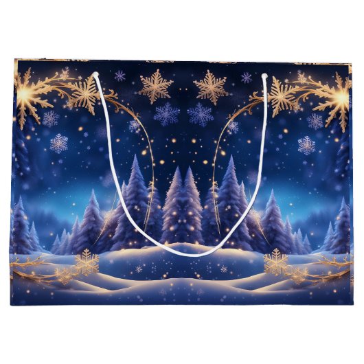 魔法のクリスマスの時間 – 金色の雪の結晶、 ラージペーパーバッグ (裏面)