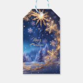 魔法のクリスマスの時間 – 青の上の黄金の雪 ギフトタグ (正面)