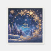 魔法のクリスマスの時間 – 青の上の黄金の雪 スタンダードカクテルナプキン (正面)