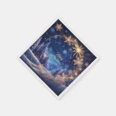 魔法のクリスマスの時間 – 青の上の黄金の雪 スタンダードカクテルナプキン (角)