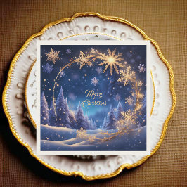 魔法のクリスマスの時間 – 青の上の黄金の雪 スタンダードカクテルナプキン