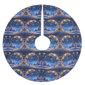 魔法のクリスマスの時間 – 青の上の黄金の雪 ブラッシュドポリエステルツリースカート (正面)