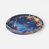 魔法のクリスマスの時間 – 青の上の黄金の雪 ペーパープレート (アングル)