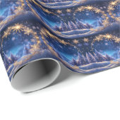 魔法のクリスマスの時間 – 青の上の黄金の雪 ラッピングペーパー (ロールコーナー)
