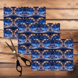 魔法のクリスマスの時間 – 青の上の黄金の雪 薄葉紙