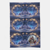 魔法のクリスマスの時間 – 黄金の雪、写真 キッチンタオル (縦)