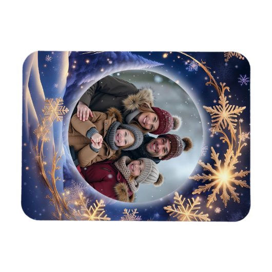 魔法のクリスマスの時間 – 黄金の雪、写真 マグネット (横)