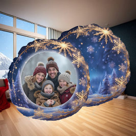 魔法のクリスマスの時間 – 黄金の雪、写真 ラウンドクッション