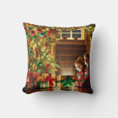 「魔法のクリスマスの朝にうれしそうな子たち」 クッション (正面)