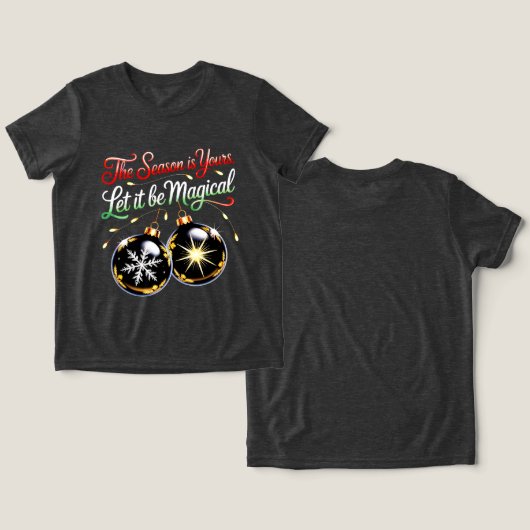 魔法のクリスマスオーナメントの魅力的なお祭り トライブレンドTシャツ (デザイン正面&裏面)