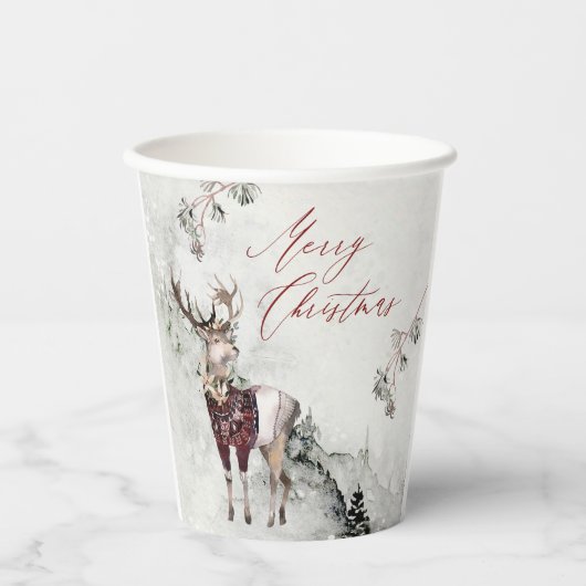 魔法のクリスマスシーン素朴ウッドランドディアー 紙コップ (正面)