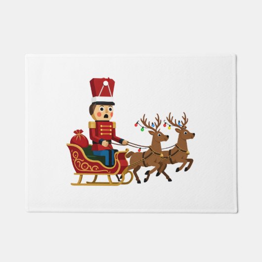 魔法のクリスマスソリに乗るくるみ割り人形 ドアマット (正面)