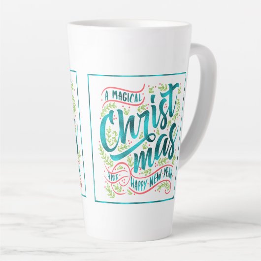 魔法のクリスマスタイポグラフィティール（緑がかった色）ID441 カフェラテマグ (右アングル)