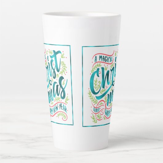 魔法のクリスマスタイポグラフィティール(緑がかった色)ID441 カフェラテマグ (正面)