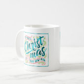 魔法のクリスマスタイポグラフィティール（緑がかった色）ID441 コーヒーマグカップ (正面左)