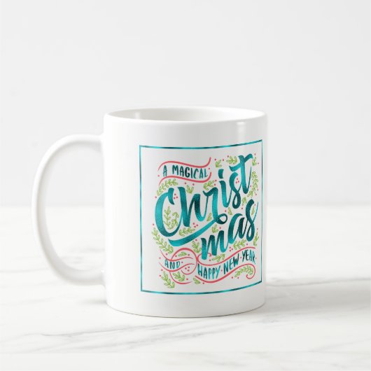 魔法のクリスマスタイポグラフィティール（緑がかった色）ID441 コーヒーマグカップ (左)