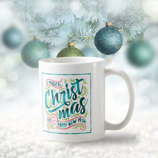 魔法のクリスマスタイポグラフィティール（緑がかった色）ID441 コーヒーマグカップ