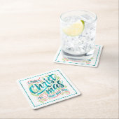 魔法のクリスマスタイポグラフィティール(緑がかった色)ID441 スクエアペーパーコースター (インサイチュ)