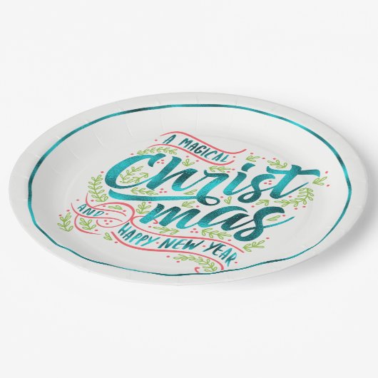 魔法のクリスマスタイポグラフィティール（緑がかった色）ID441 ペーパープレート (アングル)