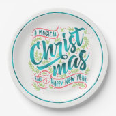 魔法のクリスマスタイポグラフィティール(緑がかった色)ID441 ペーパープレート (正面)
