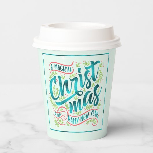 魔法のクリスマスタイポグラフィティール（緑がかった色）ID441 紙コップ (裏面)
