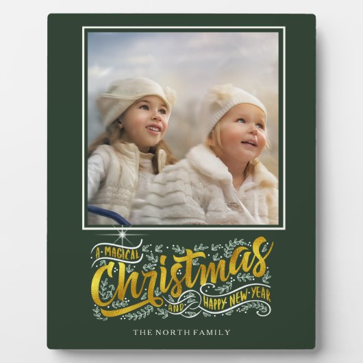 魔法のクリスマスタイポグラフィ写真金ゴールドID441 フォトプラーク (正面)