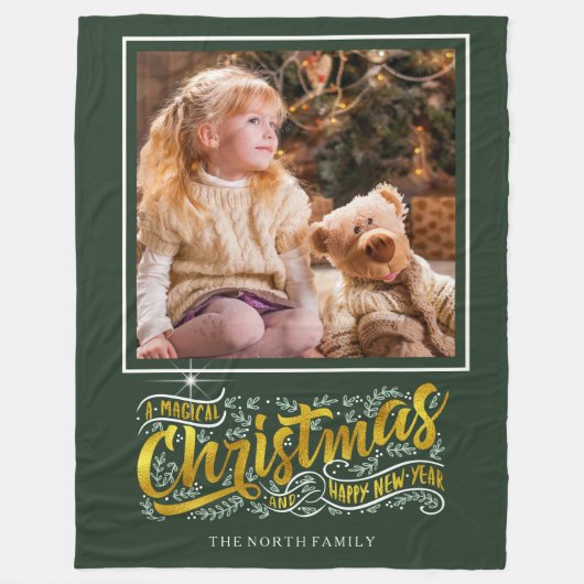 魔法のクリスマスタイポグラフィ写真金ゴールドID441 フリースブランケット (正面)