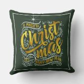 魔法のクリスマスタイポグラフィ金ゴールドID441 クッション (裏面)