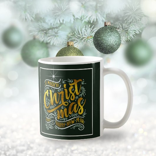 魔法のクリスマスタイポグラフィ金ゴールドID441 コーヒーマグカップ