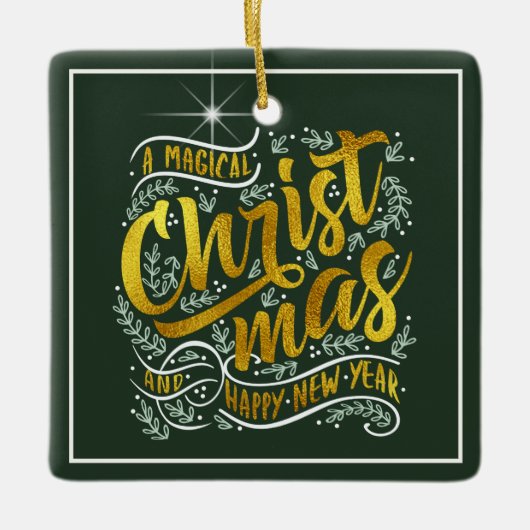 魔法のクリスマスタイポグラフィ金ゴールドID441 セラミックオーナメント (正面)