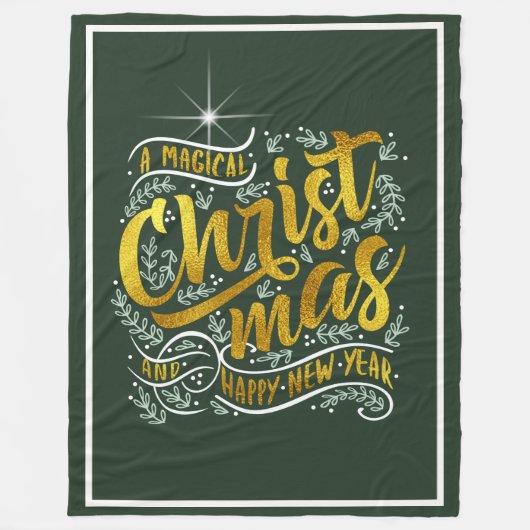 魔法のクリスマスタイポグラフィ金ゴールドID441 フリースブランケット (正面)