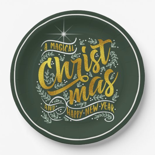 魔法のクリスマスタイポグラフィ金ゴールドID441 ペーパープレート (正面)