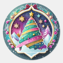 魔法のクリスマスツリー ラウンドシール
