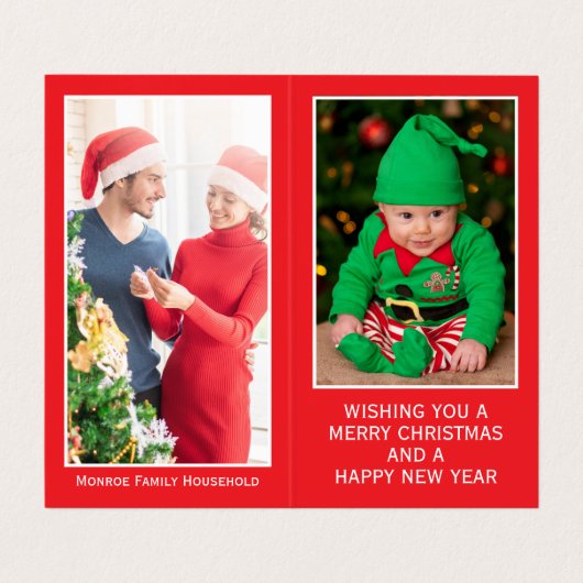 魔法のクリスマスツリー、家族の写真クリスマスカード 名刺 (内部フラット)