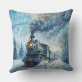 魔法のクリスマストレイン枕 – ヴィンテージ冬 クッション (裏面)