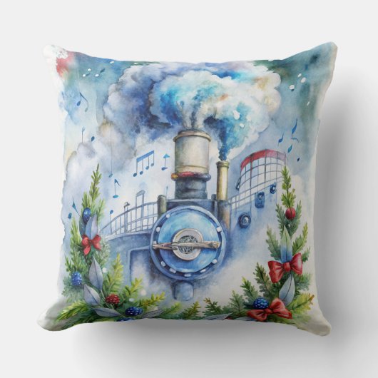 魔法のクリスマストレイン枕 – ヴィンテージ冬 クッション (正面)