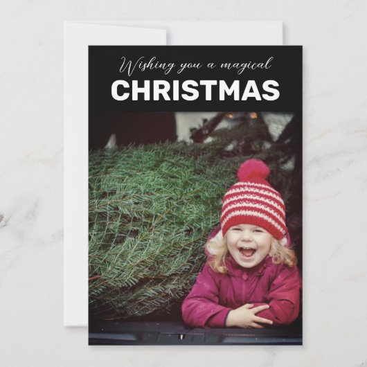 魔法のクリスマスファミリーフォトホリデー シーズンカード (正面)