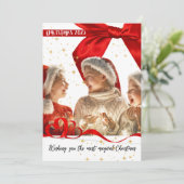 魔法のクリスマスフォトレッドリボンホリデーカード シーズンカード (スタンド正面)