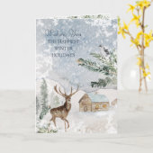 魔法のクリスマスフォレスト鹿の鳥グリーティングカード カード (黄色い花)