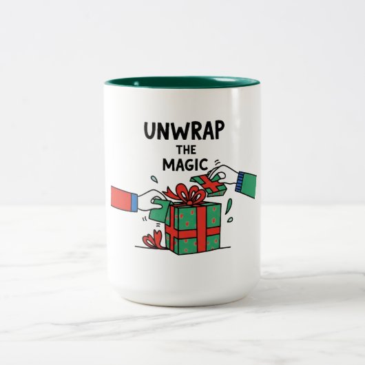 魔法のクリスマスプレゼントを開封 ツートーンマグカップ (中央)