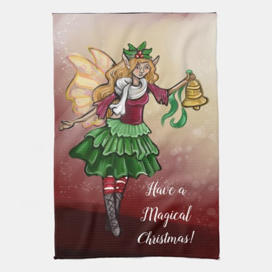 魔法のクリスマスベルの妖精 キッチンタオル (縦)