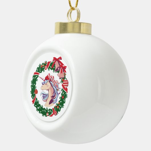 魔法のクリスマスユニコーン セラミックボールオーナメント (右)