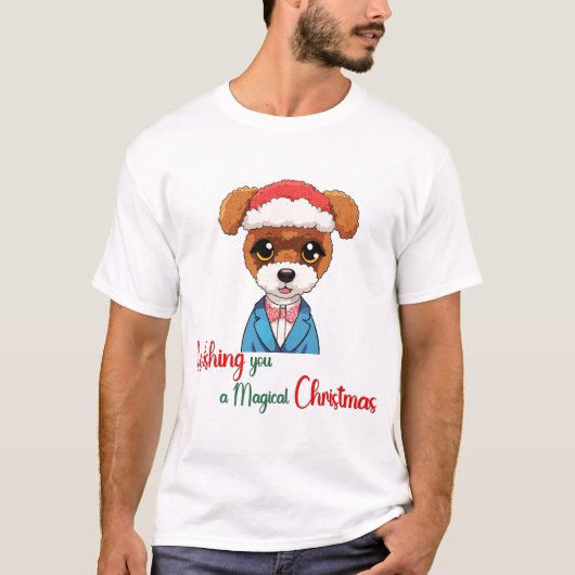 魔法のクリスマス犬を祈る Tシャツ (正面)